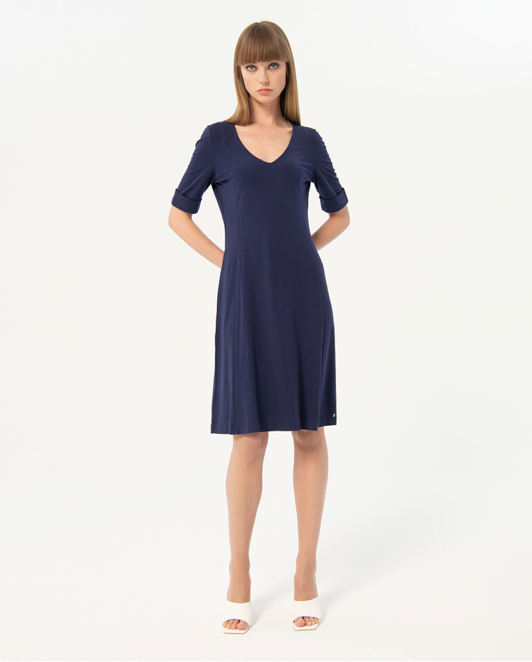 Vestido midi elástico liso Marino