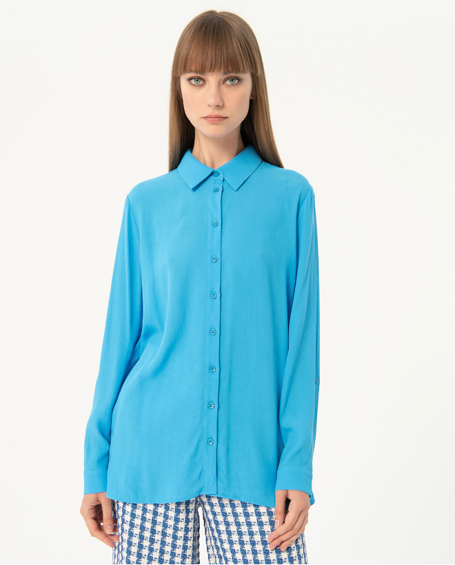 Camisa crepe manga larga lisa Azul