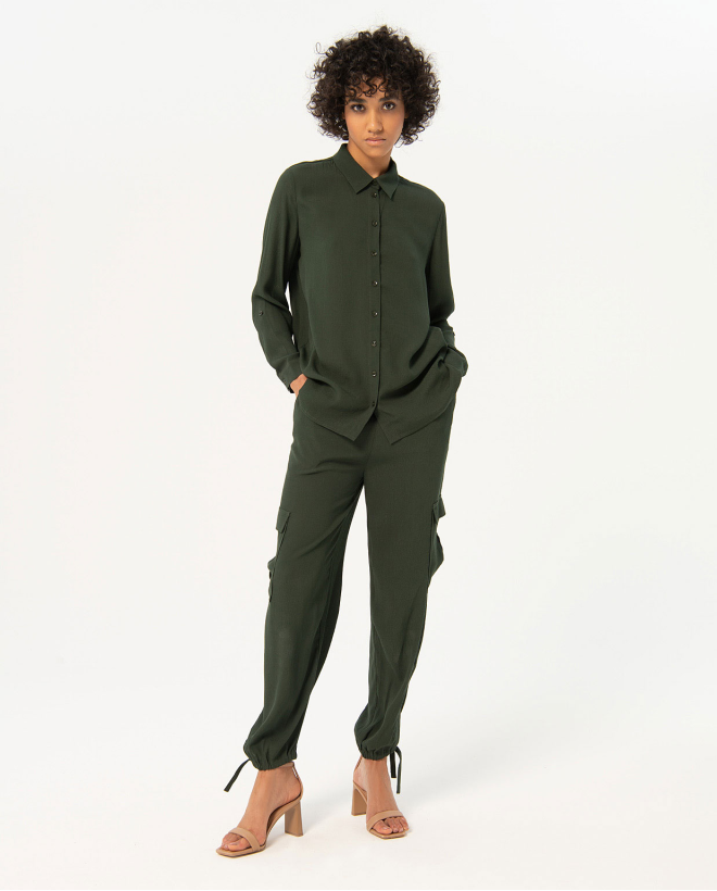 Camisa crepe manga larga lisa Kaki