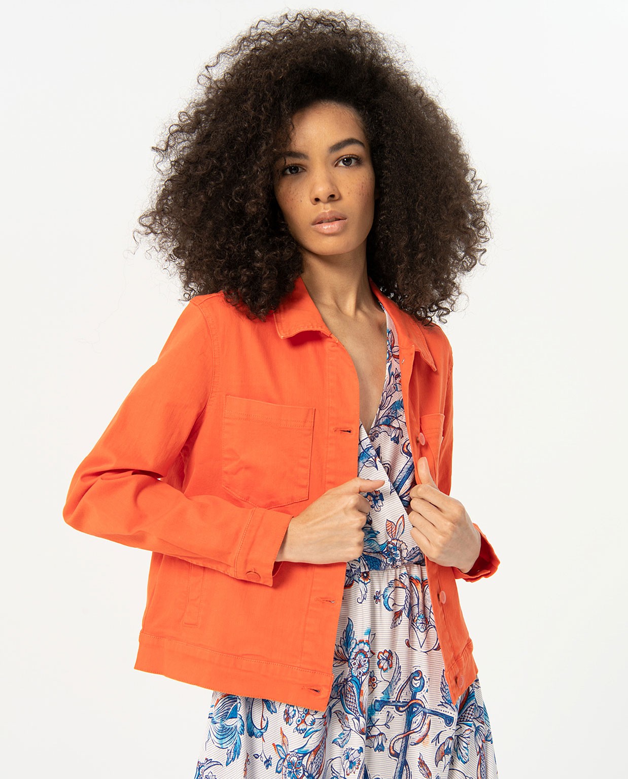 Cazadora denim color Naranja