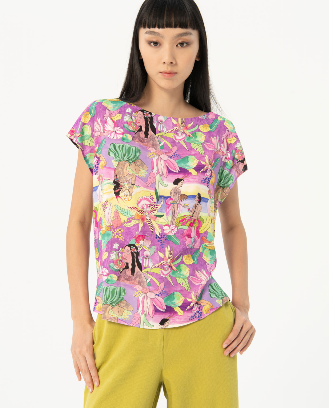Blusa fluida estampada Multi