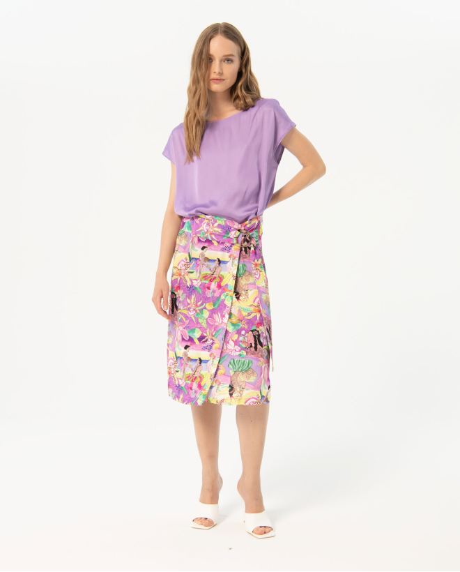 Falda pareo con cinturón estampada Multi