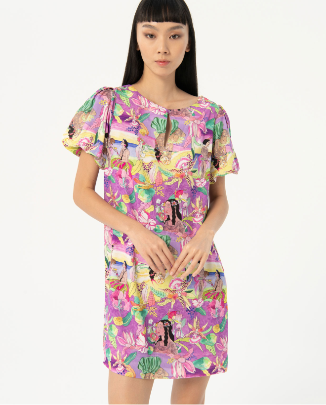 Vestido corto fluido estampado Multi