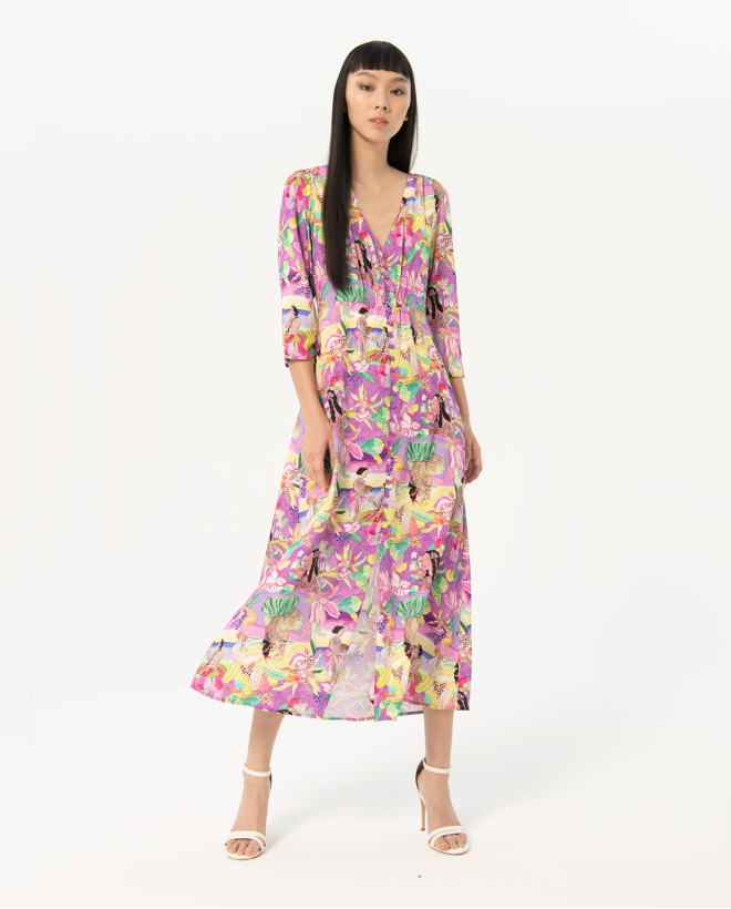 Vestido largo fluido estampado Multi