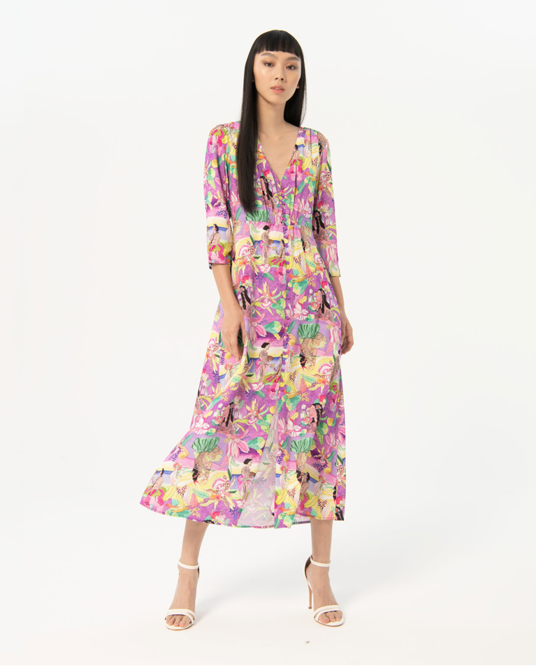Vestido largo fluido estampado Multi