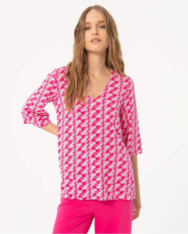 Camiseta manga francesa estampada Fucsia
