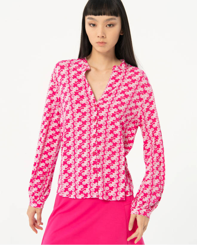 Camisa cuello mao estampada Fucsia