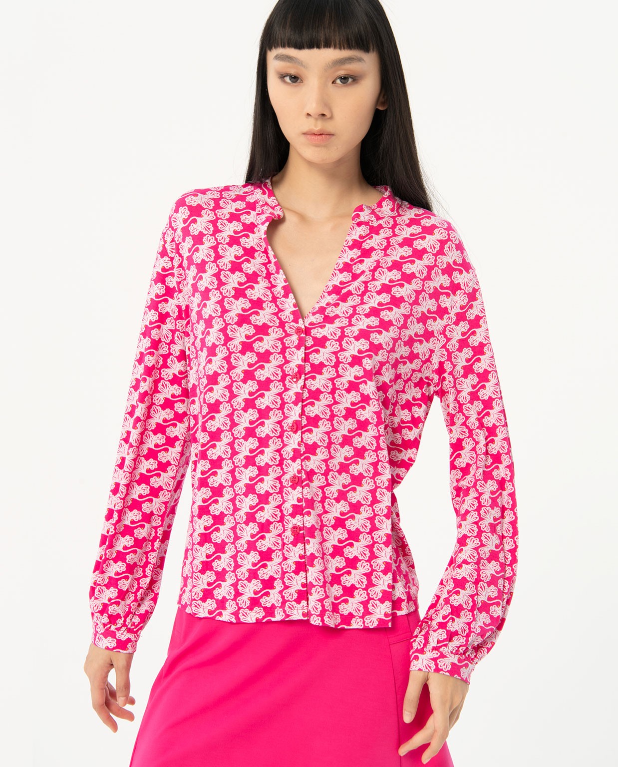 Camisa cuello mao estampada Fucsia