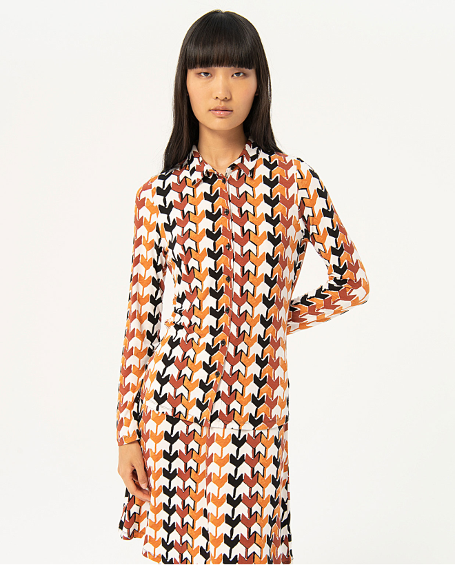 Camisa de viscosa elástica estampada Negro