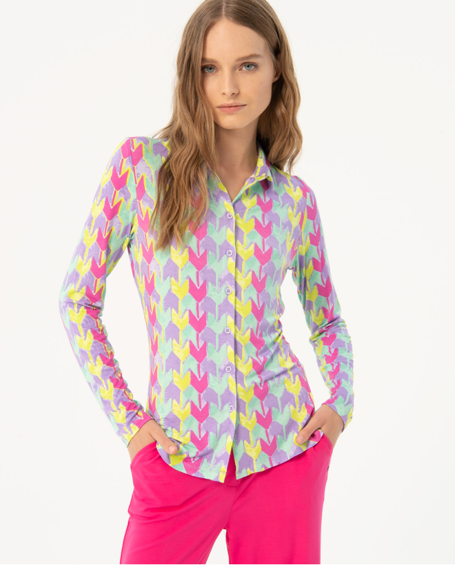 Camisa de viscosa elástica estampada Multi