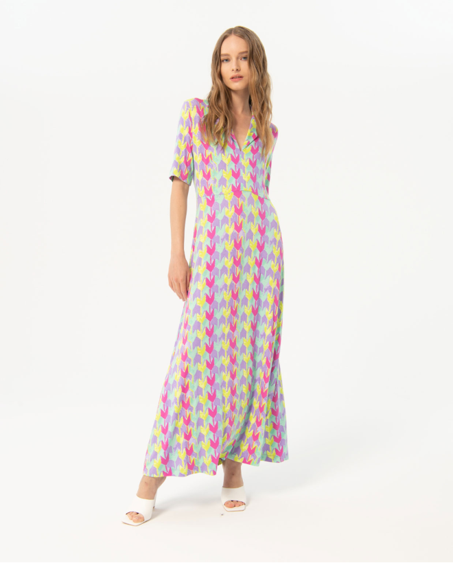 Vestido largo camisero estampado Multi