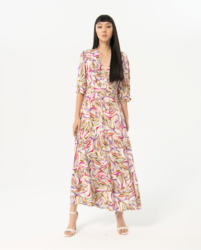 Vestido largo con volantes estampado Multi