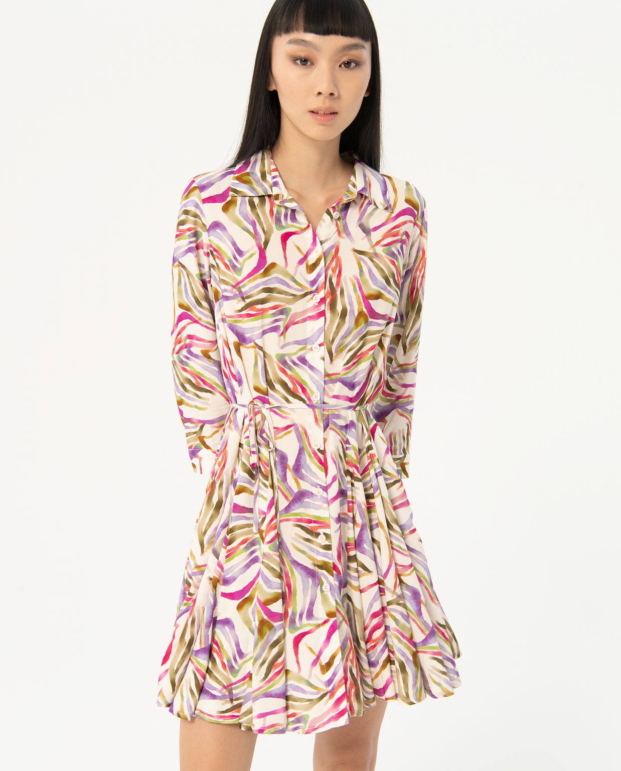Vestido corto camisero estampado Multi