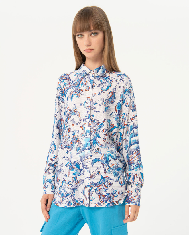 Camisa manga larga estampada Azul