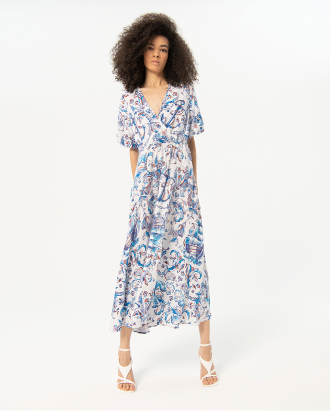 Vestido largo y ancho estampado Azul