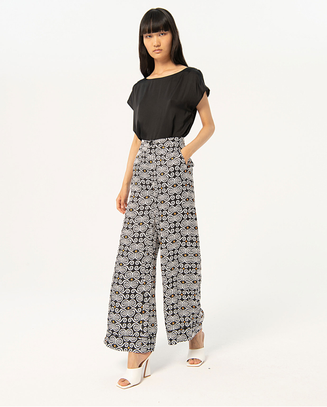 Pantalón ancho satinado estampado Negro