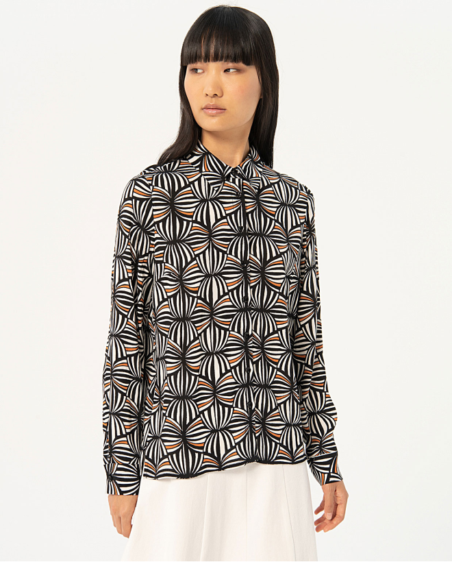 Camisa manga larga crepe estampada Negro