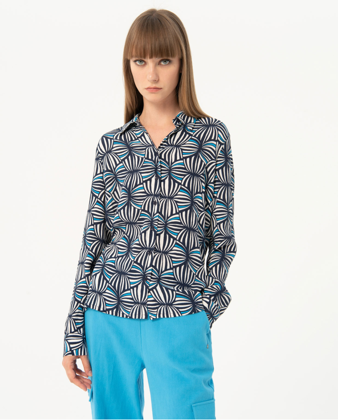 Camisa manga larga crepe estampada Marino