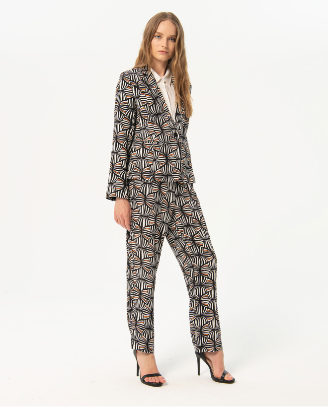 Americana forrada crepe estampada Negro