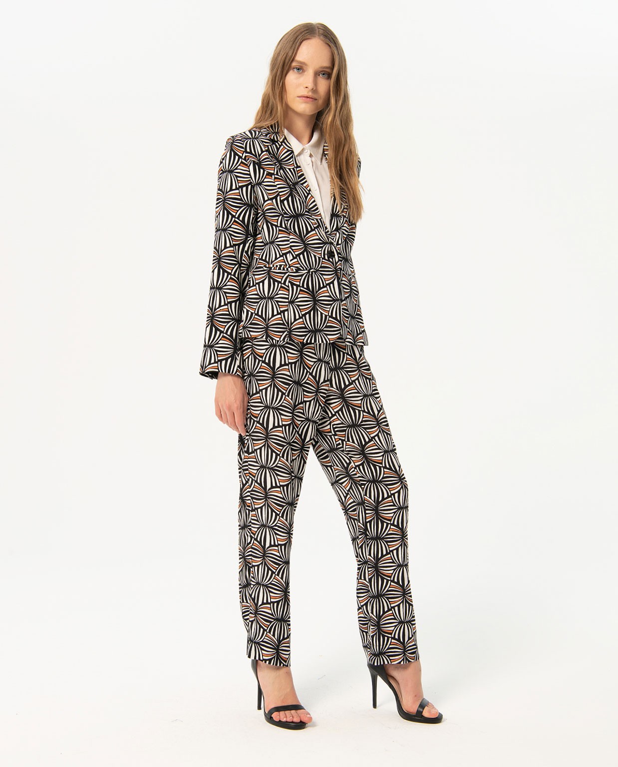 Americana forrada crepe estampada Negro