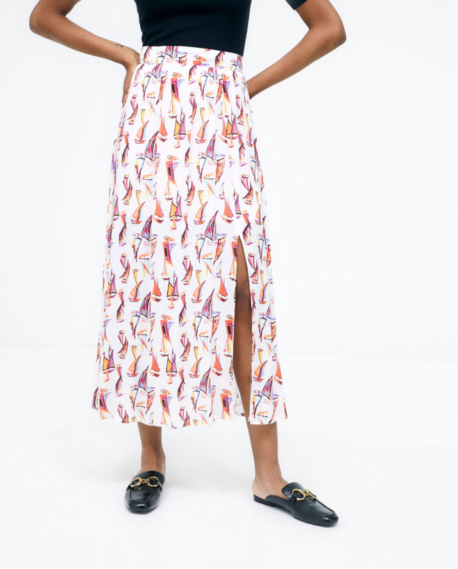 Midi skirt with side slit.ed Multi