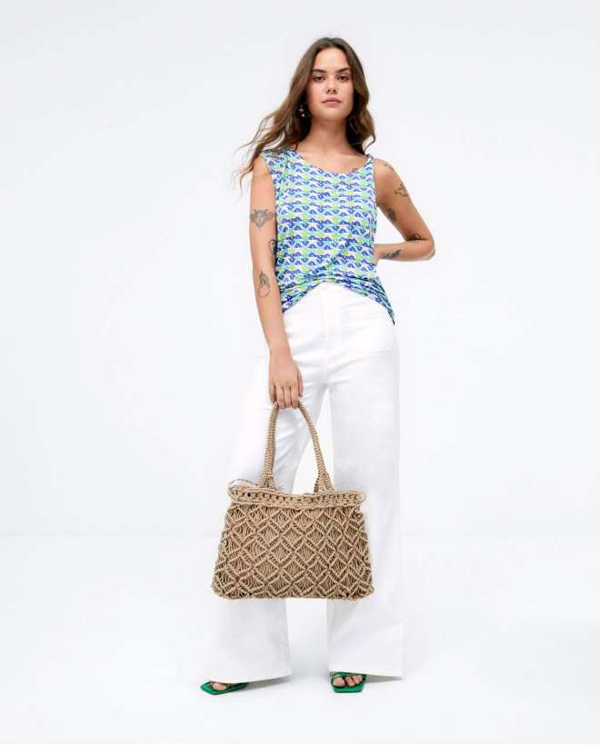 Camisola fina assimétrica Azul