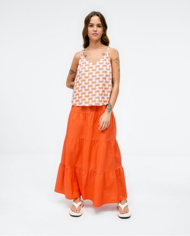 Camiseta con doble tirante. Estampado Naranja