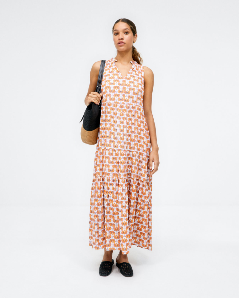 Vestido comprido e amplo sem mangas Laranja