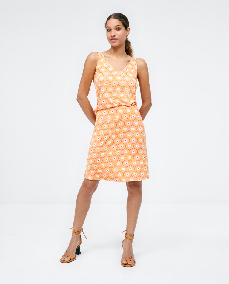 Camiseta tirantes. Cuello en V. Estampado Naranja