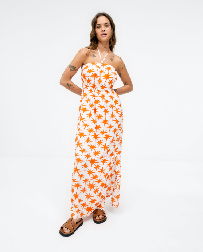 Long strapless dress. Orange