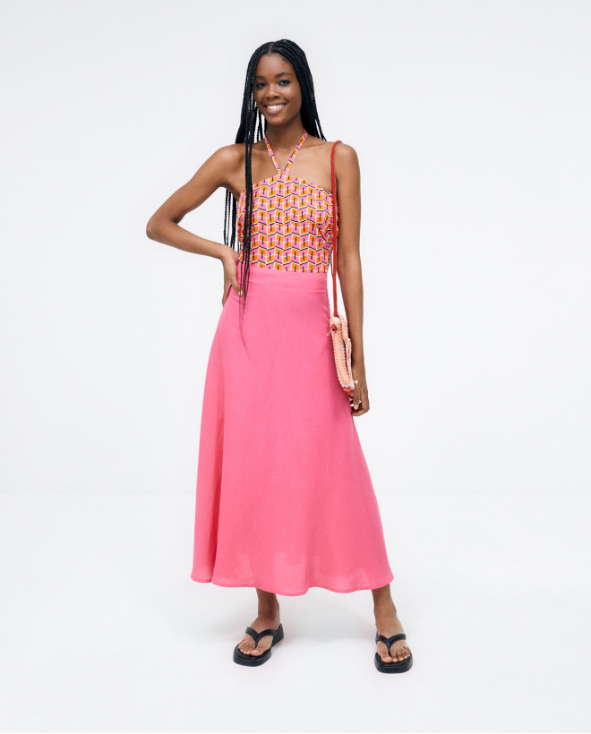Fla knitted midi skirt. Plain Fuchsia