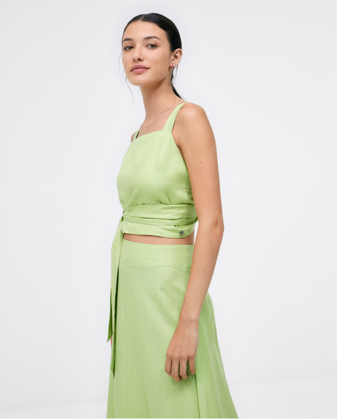 Fla knitted midi skirt. Plain Acid green