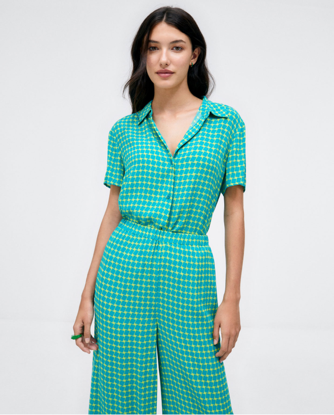 Long and wide trousers.  Blue