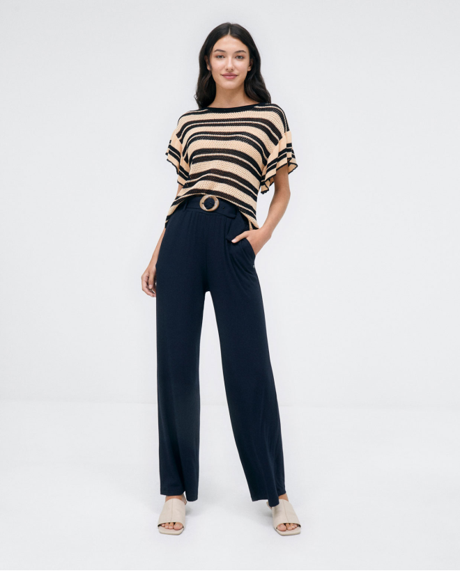 Striped knitted jumper with butterfly sleeves. Bro Black