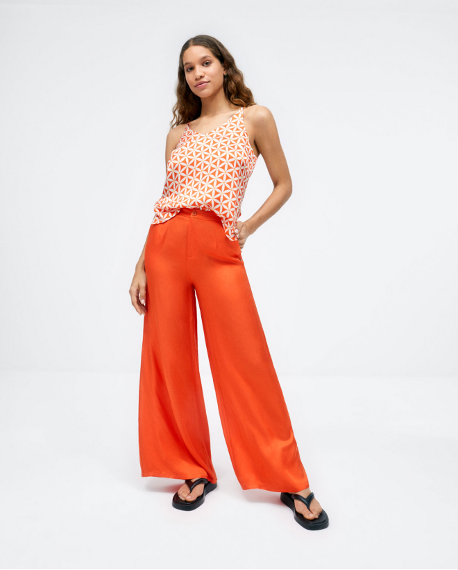 Top de alças estampado Laranja