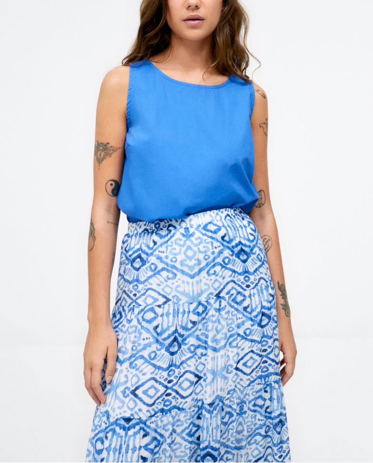 Long skirt with ruffles. e print Blue