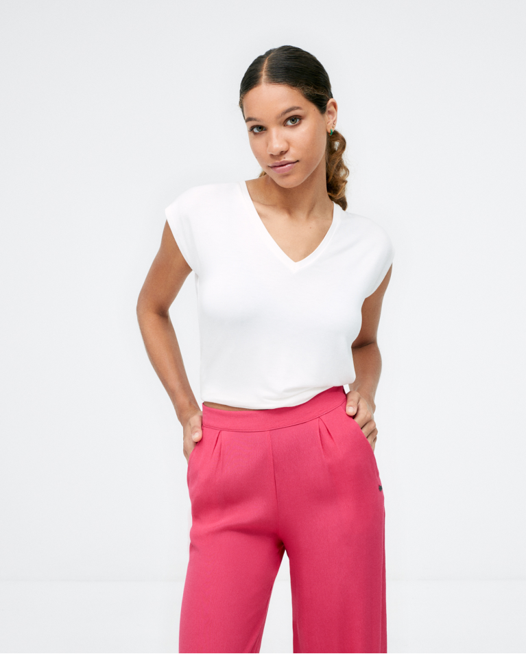 Wide ankle trousers. Plain e Fuchsia