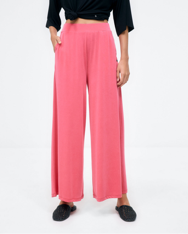Pantalón largo ancho. Elástico Liso Fucsia