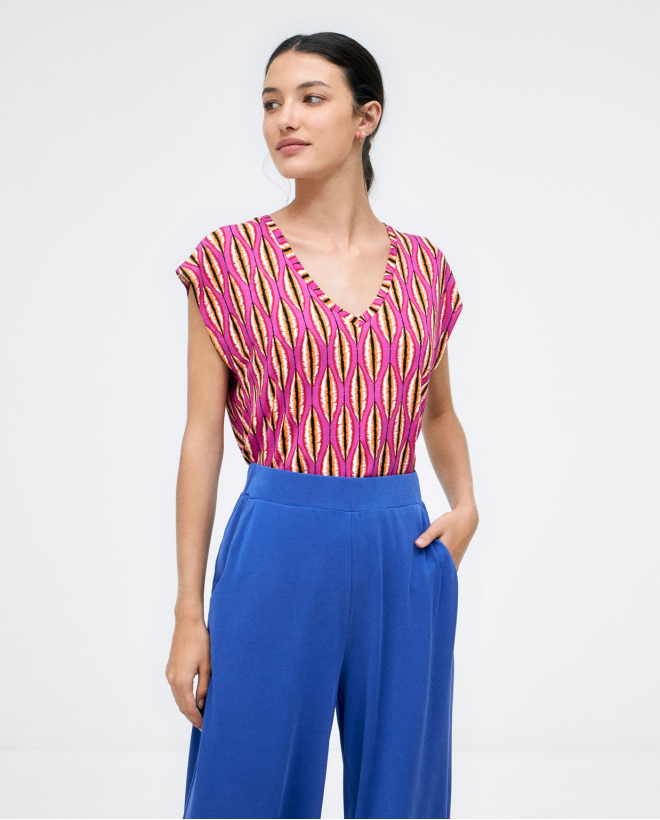 Pantalón largo ancho. Elástico Liso Azul