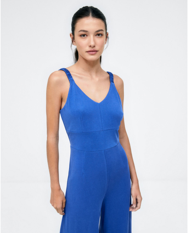 Strapless jumpsuit. Stretch. Plain e Blue