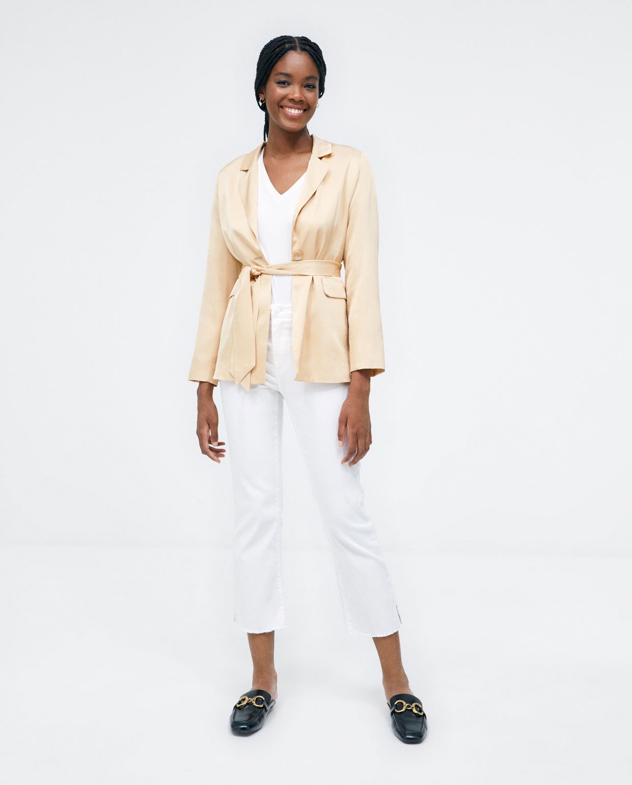 Blazer com cinto Bege