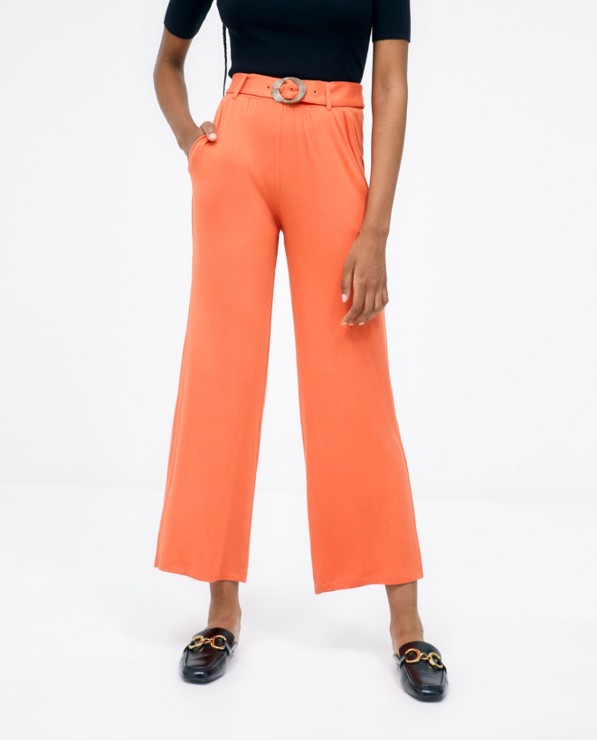 Long trousers with belt. Elasticated. Plain Orange
