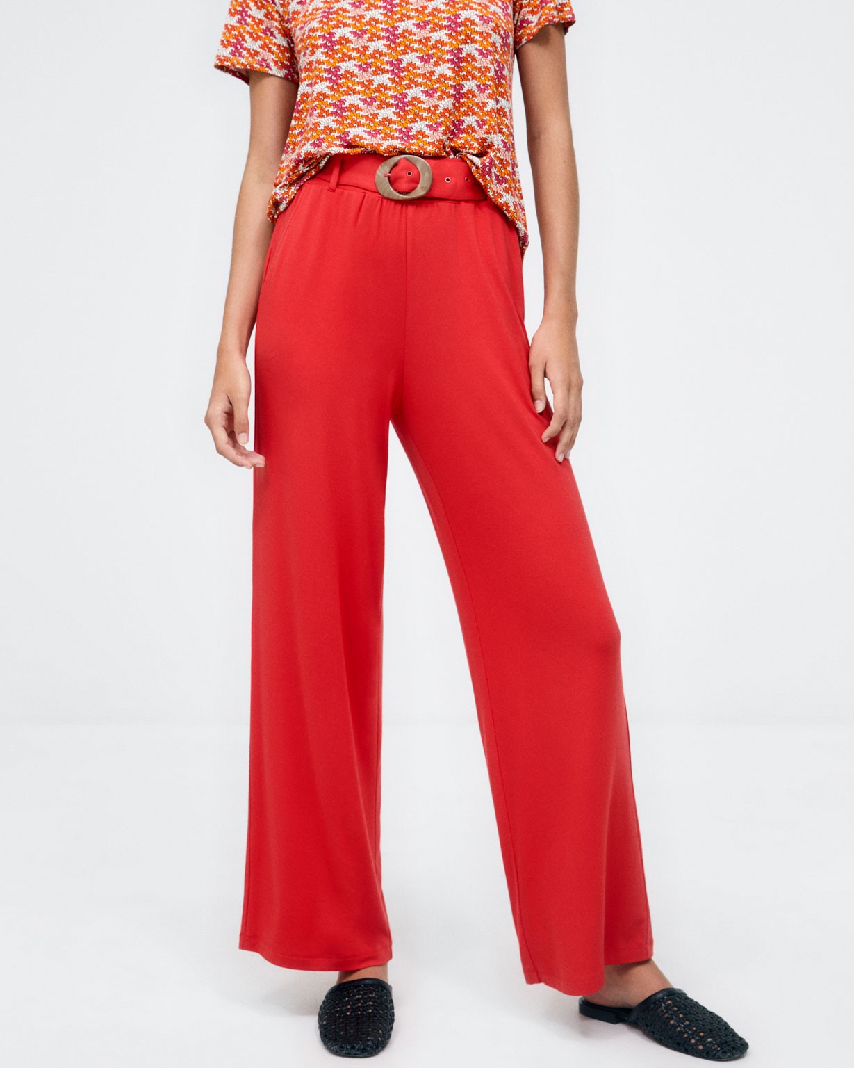 Calças largas com cinto Vermelho