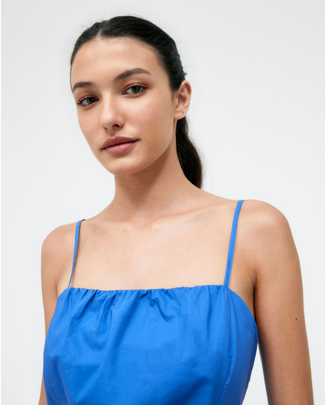 Tank top. Stretch ruched knit. Plain Blue