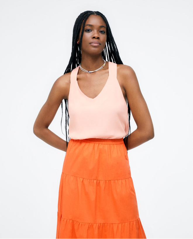 Long skirt with ruffles. Plain e Orange