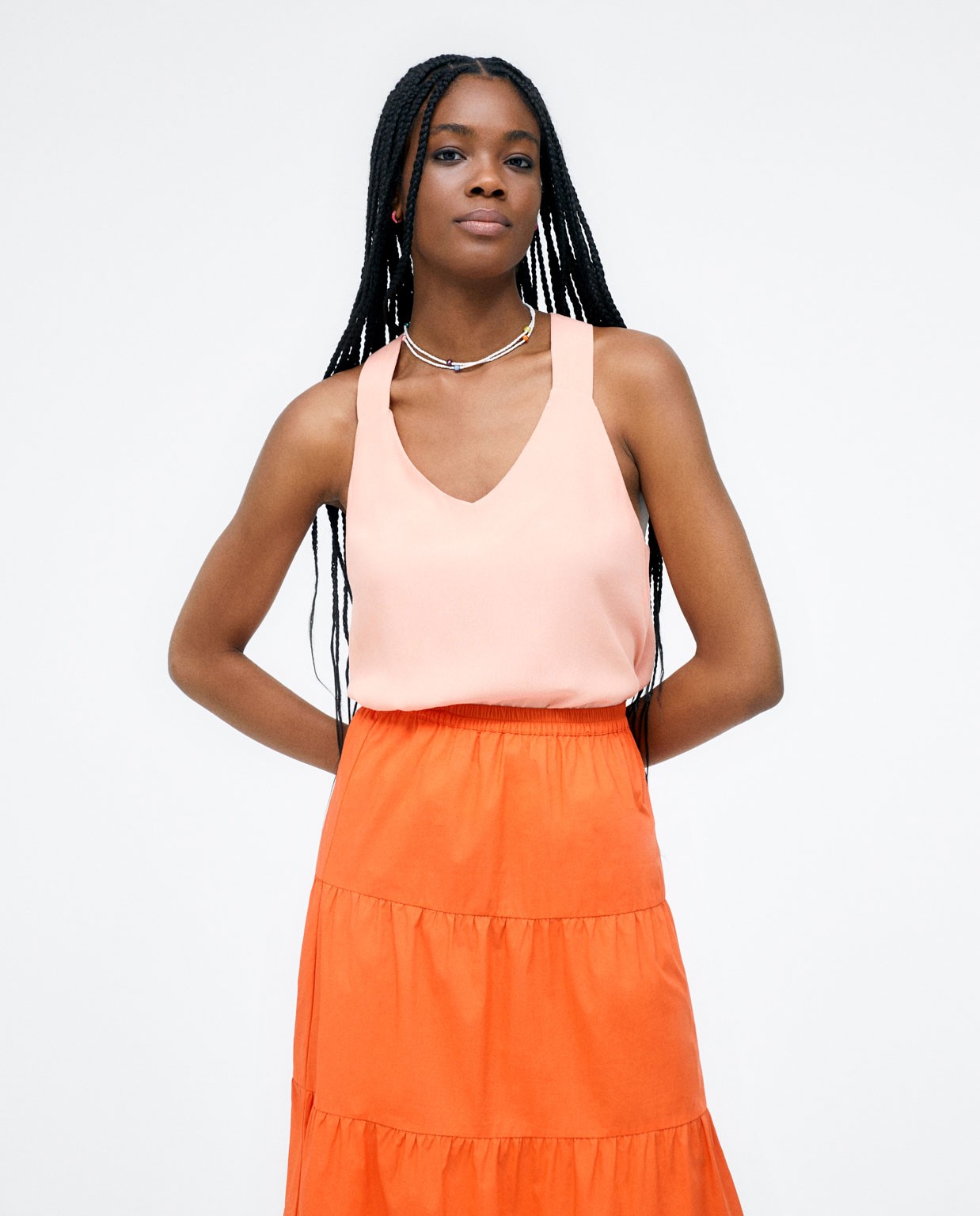 Long skirt with ruffles. Plain e Orange