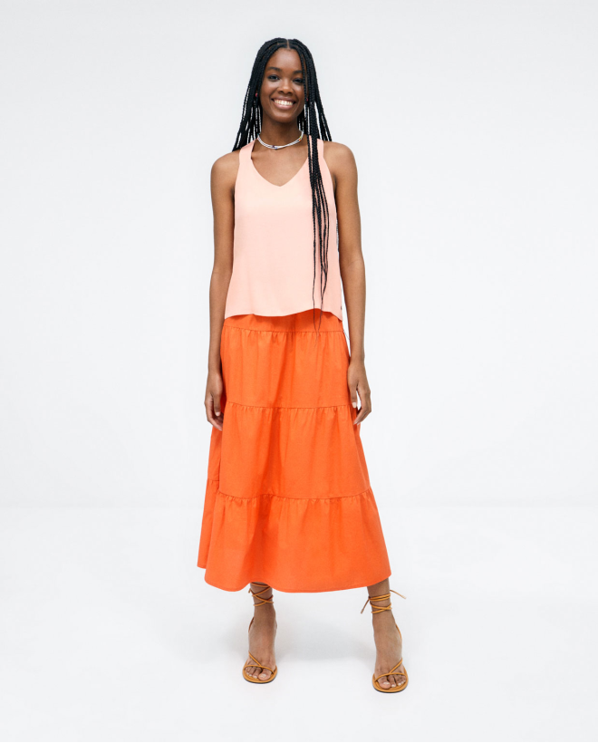 Tank top. V-neck. Plain Coral