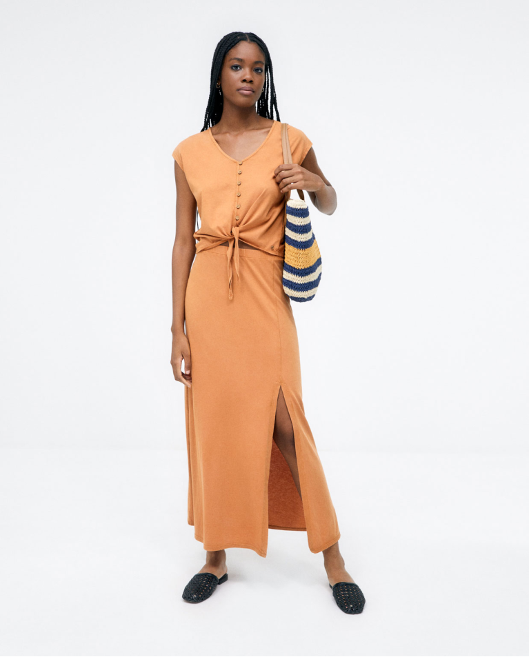 Japanese knotted sleeve top. Elastic. Plain. Tile