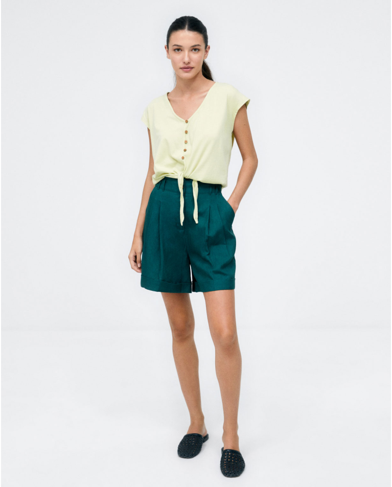 Japanese knotted sleeve top. Elastic. Plain. Acid green