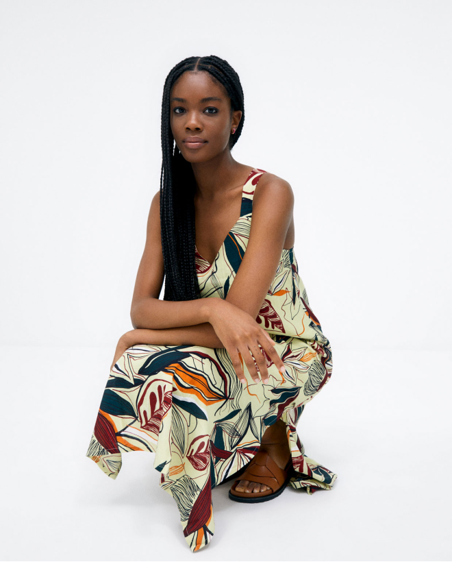 Long dress with wide straps. Acid green